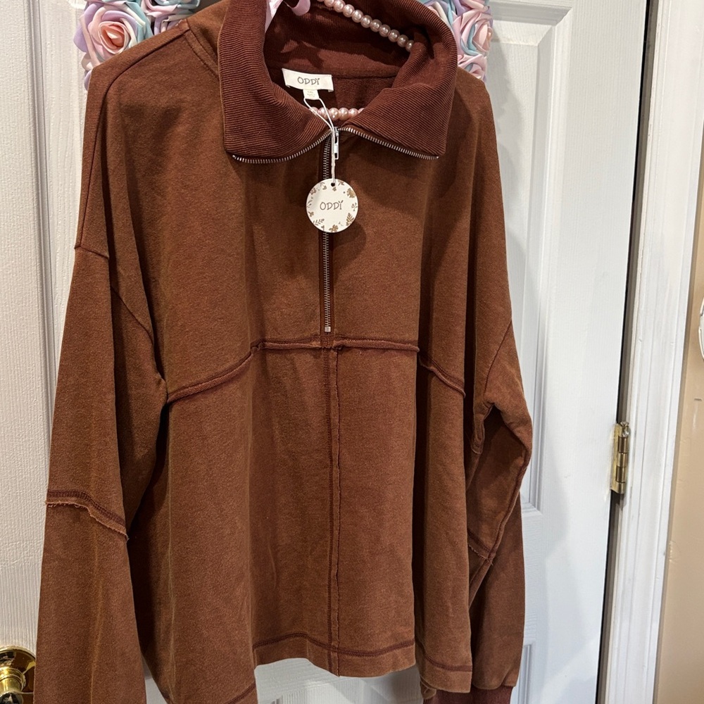 Oddi washed brown quarter zip pullover sweatshirt